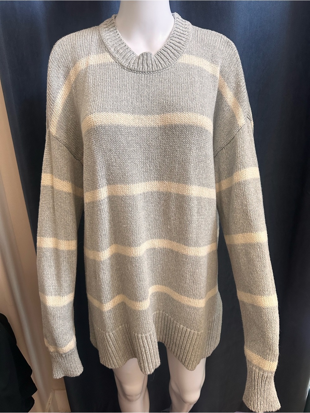 Marine Layer Berkeley Oversized Striped Crewneck Sweater Size M Merino Wool